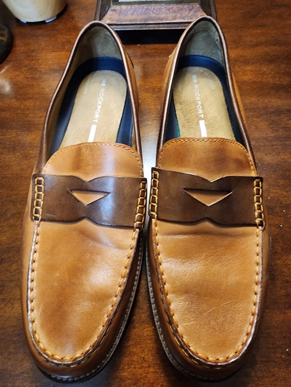 New!Rockport Men’s Two-Tone Brown Leather Penny Loafers Sz.11